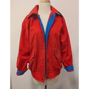 Vintage Bright Red/Blue Colorblock Cotton Bomber Chore Barn Jacket sz S Retro